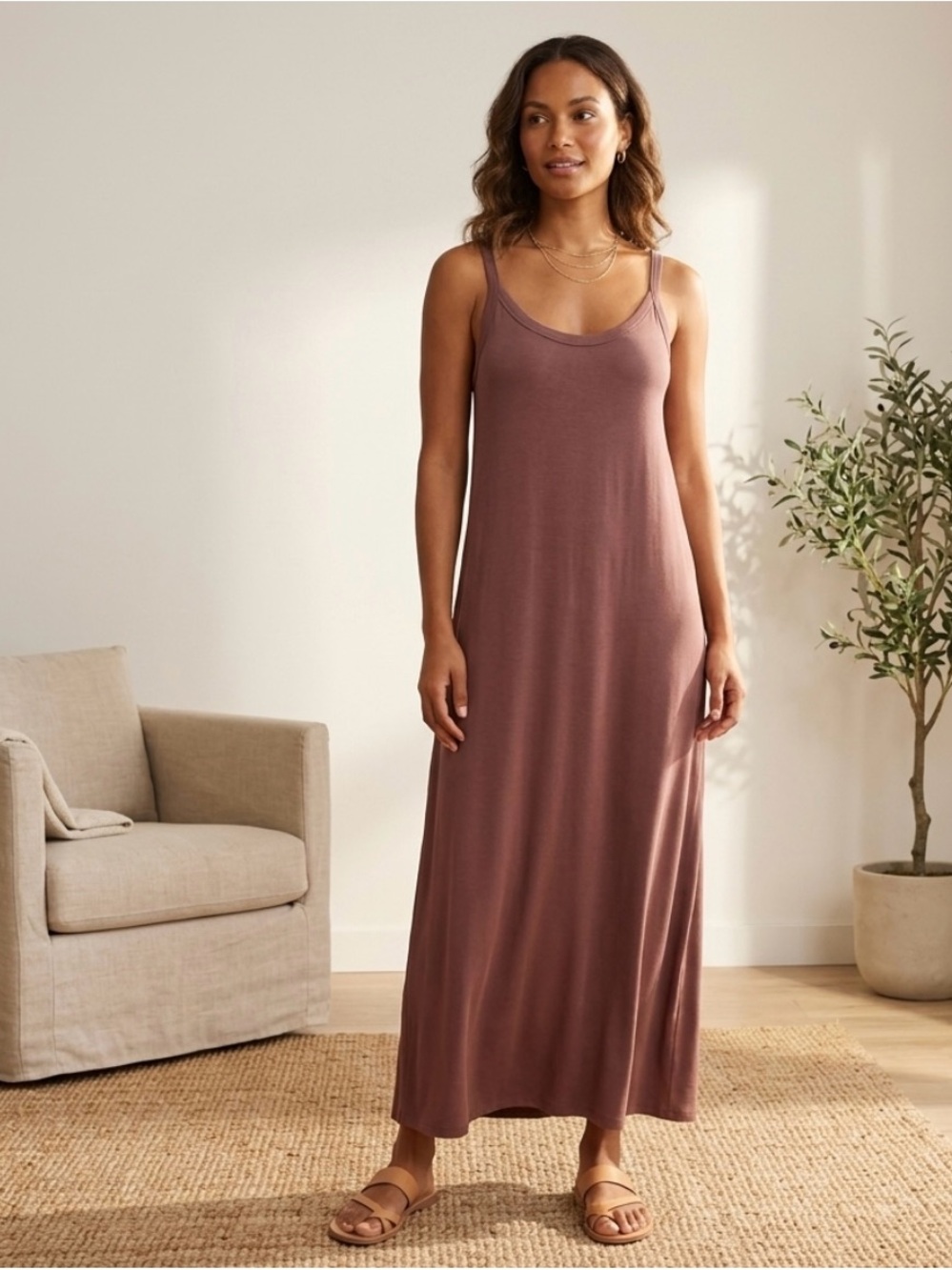 Sleeveless Maxi Tank Dress in Dusty Mauve • Large • BeCool